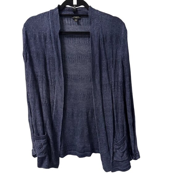 Talbots Petites Navy Open-Front Cardigan Sweater XLP 100% Linen Lightweight Knit - Picture 2 of 12